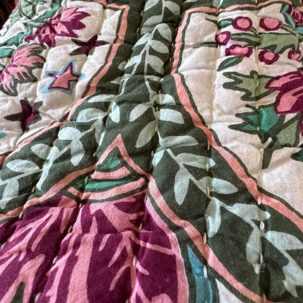 West Elm Rhode Mushroom Floral Stripe Reversible Cotton Percale King Sham Set